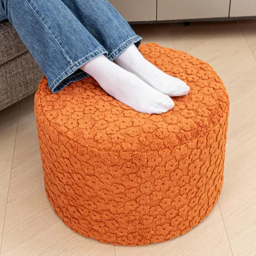 Miniatura 12 de Asuprui Puf otomano reposapiés – Taburete redondo de espuma todo en uno de felpa para un descanso acogedor, puf de piso y decoración elegante (café)