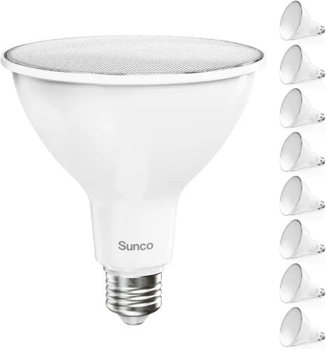 Sunco Lighting Paquete de 8 bombillas LED PAR38 para exteriores, impermeables, brillantes, regulables, 13 W = 100 W, luz diurna de 5000 K, 1050 lm,