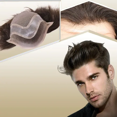 Miniatura 22 de Toupee para hombres, piezas de cabello 100% europeo, sistema de reemplazo de cabello humano virgen de 10 x 8 pulgadas, mono encaje con poliuretano