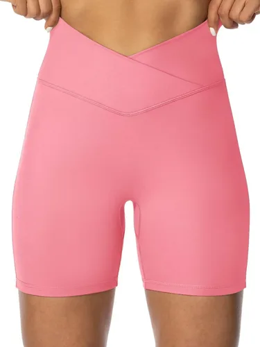 Sunzel Softmax - Pantalones cortos de ciclista para mujer, con cintura alta cruzada en V, para yoga, entrenamiento, gimnasio, con control de abdomen
