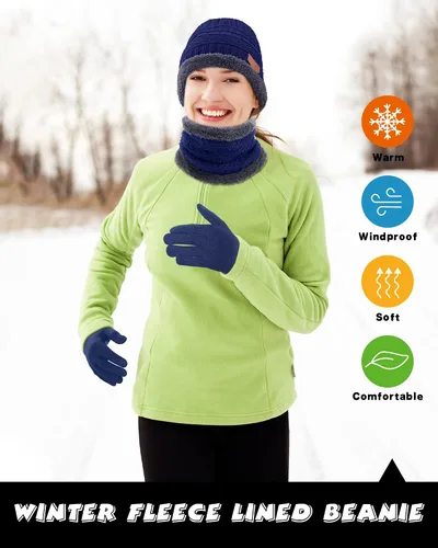 Miniatura 6 de 8 piezas de gorro de invierno bufanda con pantalla táctil guantes y calcetines conjunto de gorros de punto holgado con forro polar calentador