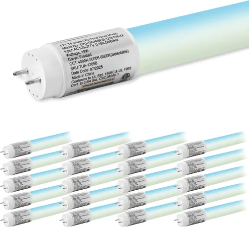 hykolity Paquete de 20 Tubos de Luz LED T8 Híbridos Tipo A+B 3CCT de 4 Pies, 18W, 4000K/5000K/6500K Seleccionables, Plug & Play o Bypass de Balasto,