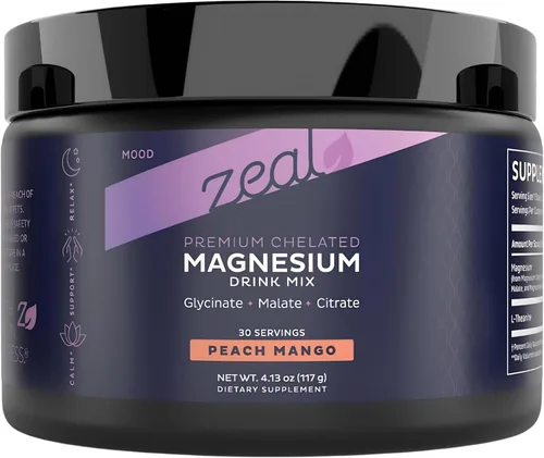 Magnesio Quelado Premium de Melocotón y Mango Plátano, Glicinato, Malato, Citrato Mezcla Triple de Complejo de Magnesio (Mezcla para Beber (30