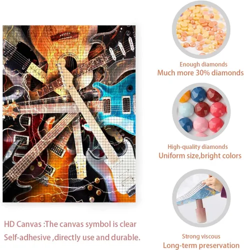 Miniatura 4 de Pintura de diamantes, guitarra eléctrica rodeada de fondo de relámpagos, arte para adultos relajarse y decoración de pared del hogar, regalo