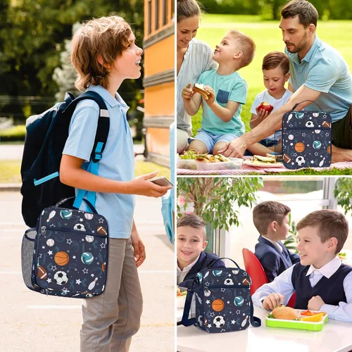 Miniatura 7 de Bolsa de almuerzo térmica aislada para niños Clastyle Sport Ball, grande, azul, con enfriador térmico, para niños, para picnic, escuela, canasta