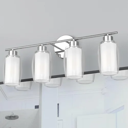 Miniatura 2 de Aipsun Lámpara de baño con 4 luces, luces cromadas arriba y abajo, modernas luces de bahthroom con vidrio transparente y vidrio esmerilado, luces
