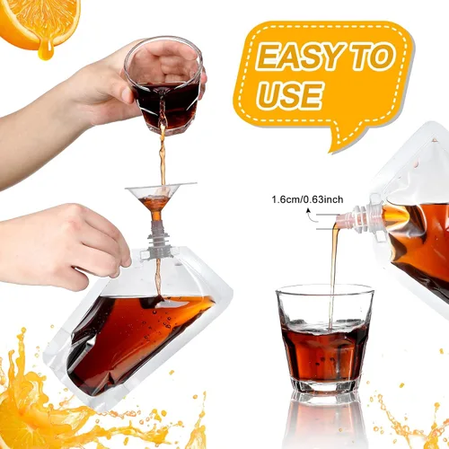 Miniatura 3 de Meanplan 100 bolsas de plástico reutilizables a granel, bolsas de plástico transparente a prueba de fugas para jugos con embudo para suministros