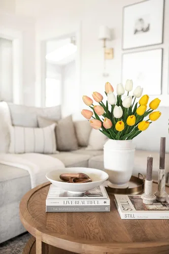 Miniatura 5 de 20 tulipanes artificiales mixcolor de tacto real, flores falsas para el día de la madre, 13.5 pulgadas, tulipanes sintéticos, flores artificiales a