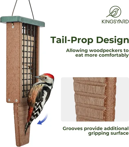 Miniatura 3 de Kingsyard Comedero de Sebo para Pájaros de Plástico Reciclado, Comedero de Sebo de Doble Capacidad con Soporte para Cola para Colgar Afuera, Verde