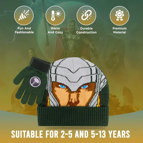 Miniatura 3 de Marvel Avengers - Juego de sombreros de invierno y guantes de nieve para niños y niños pequeños con lindos guantes y gorro suave, pompones esponjosos