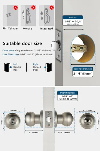 Miniatura 5 de Cerradura de puerta inteligente, perilla de puerta de huellas dactilares con cerradura, cerradura de puerta biométrica de bloqueo automático