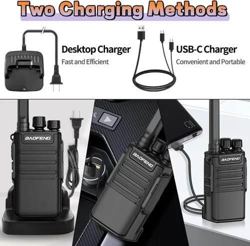 Miniatura 5 de Walkie Talkies recargables de largo alcance para adultos, radio FRS Waki Taki Baofeng Radios Walkie-Talkie Radio bidireccional USB-C 1500mAh batería