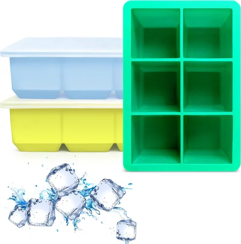 Miniatura 15 de Excnorm Bandejas de silicona para cubitos de hielo, paquete de 3, moldes de silicona para cubitos de hielo de gran tamaño con tapa extraíble a