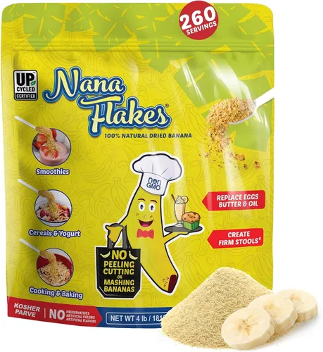 Nutritional Designs Nana Flakes - Polvo de plátano 100% natural, soporte digestivo, fuente de potasio y fibra, sustituto de huevos, mantequilla o