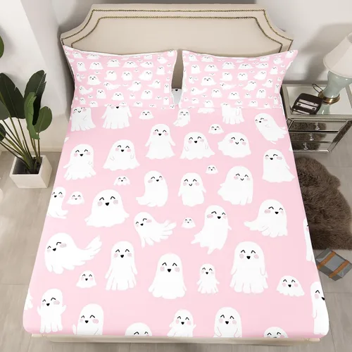 Miniatura 31 de Juego de sábanas bajeras con bonito diseño de gato negro para niños y niñas, diseño de dibujos animados de Halloween, gato, animales, sábanas
