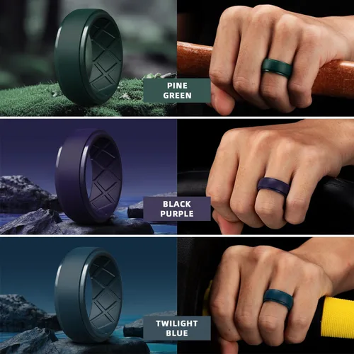 Miniatura 102 de Egnaro - Anillos de silicona para hombre, 25/64 pulgadas (10 mm) de ancho y 3/32 pulgadas (2.5 mm) de grosor, alianzas de boda de goma, paquete