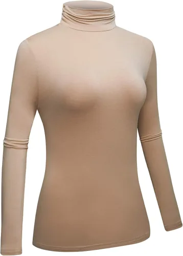 Miniatura 3 de OThread & Co. Camiseta de manga larga con cuello alto para mujer, capa elástica básica, cómoda, cuello alto
