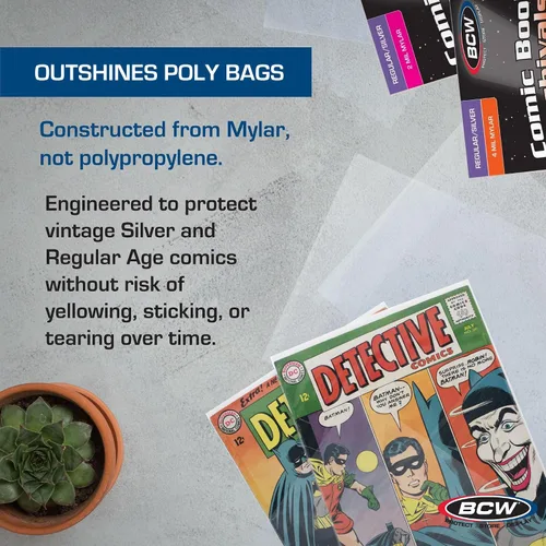 Miniatura 5 de BCW Silver Age Comic Mylar - Bolsas de archivo de 4 milésimas de pulgada de grosor Bolsas de poliéster Mylar para cómics Se adapta a Silver Age