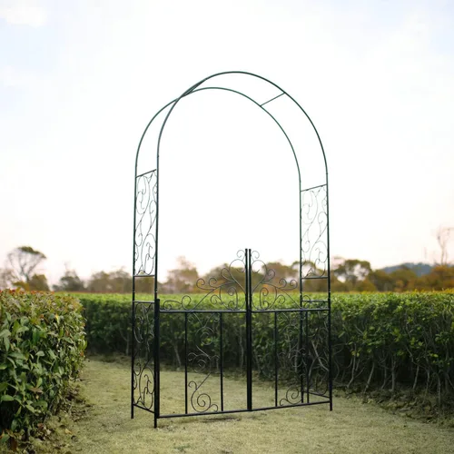 Miniatura 2 de Arco de jardín de acero de 7 pies 5 pulgadas de alto x 4 pies 2 pulgadas de ancho con puerta, cenador de jardín para varias plantas trepadoras