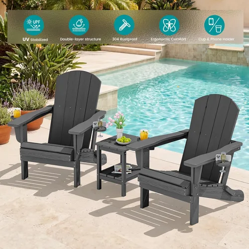 Miniatura 2 de SERWALL Silla Adirondack plegable, Silla Adirondack HDPE con textura de madera - gris