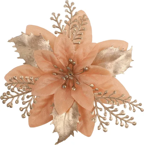 Miniatura 9 de 24 piezas de flores de Pascua doradas de 6 pulgadas para decoraciones de árbol de Navidad - Flores artificiales para adornos de árbol de Navidad