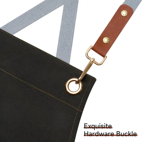 Miniatura 7 de Delantales de chef para hombres y mujeres con bolsillos grandes, lona de algodón, espalda cruzada, ajustable, para cocinar, trabajo, impermeable