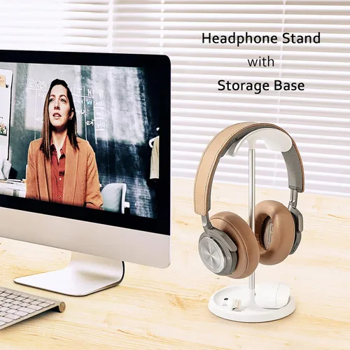 Miniatura 2 de Soporte para auriculares, soporte curvo con bandeja de almacenamiento, soporte para auriculares de base pesada para AirPods Max, AirPods, AirPods