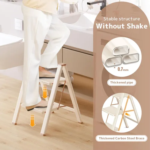 Miniatura 4 de Escalera plegable de 2 escalones con pedal ancho antideslizante, capacidad de 330 libras, escalera portátil ligera para uso en el hogar y la cocina