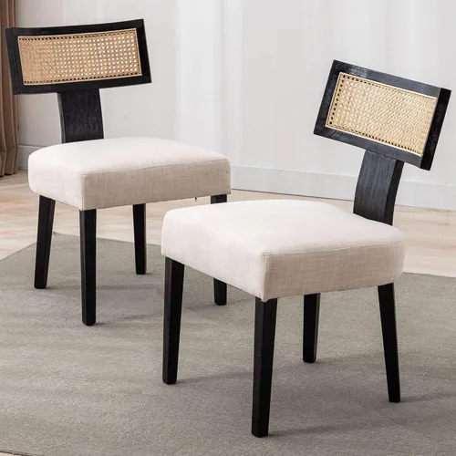 Miniatura 15 de VESCASA Sillas de comedor tapizadas de lino con patas de madera natural, modernas sillas de comedor acolchadas con ribete de cabeza de clavo