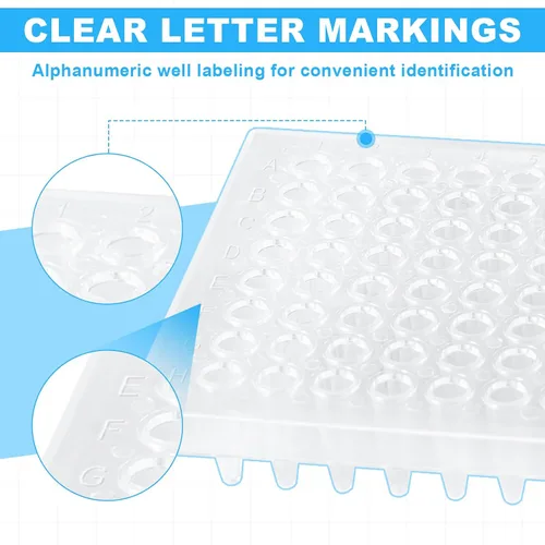 Miniatura 4 de Placas PCR de 96 pocillos de 0.0 fl oz, placa PCR de polipropileno transparente con faldón, tubos de pared ultrafinos, sin ADNasa/RNasa, paquete
