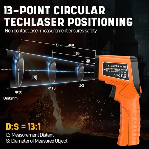 Miniatura 5 de Pistola termómetro infrarroja, pistola de temperatura infrarroja para cocinar, pistola de termómetro láser de -58 ℉ ~ 1076 ℉ con emisividad Naranja