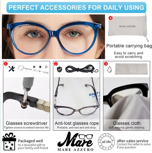 Miniatura 6 de MARE AZZURO Gafas de Lectura Redondas de Gran Tamaño para Mujer, Diseño de Lector 1.00 1.25 1.50 1.75 2.00 2.25 2.50 2.75 3.00 3.50 (Azul, 2.25)