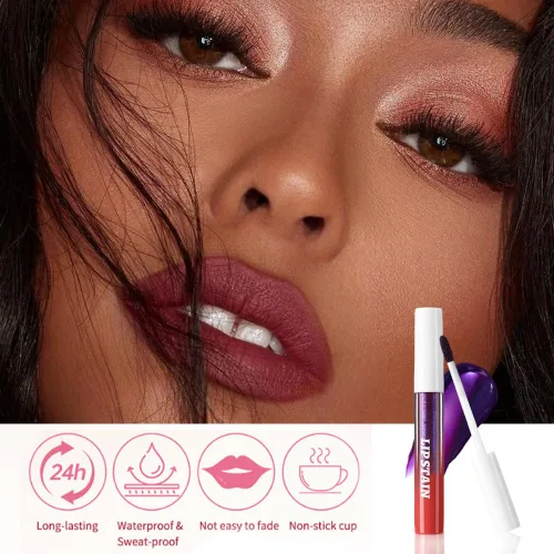 Miniatura 5 de evpct Tintas de labios que se despegan de color rojo mauve profundo con pinza, lápiz labial líquido mate de larga duración, resistente al agua
