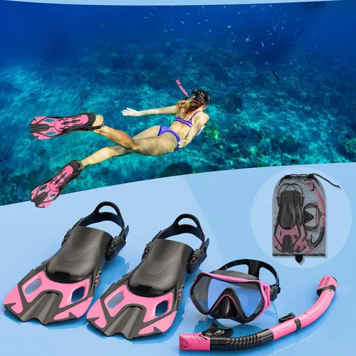 Miniatura 6 de Equipo de esnórquel para adultos, juego de máscara y aletas, esnórquel seco de la parte superior, kit de esnórquel, paquete de buceo para viajes
