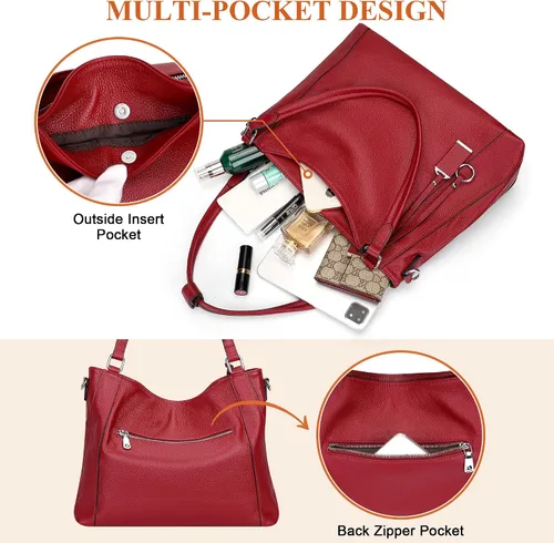 Miniatura 12 de Over Earth Genuine Leather Purses for Women Large Hobo Bags Lady Shoulder Handbags with Detachable Strap
