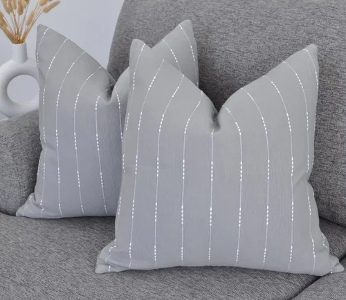 Miniatura 6 de Juego de 2 fundas de almohada modernas color gris de 18 x 18 pulgadas / 18 x 18 pulgadas / algodón tejido con patrón de rayas patrón de rayas