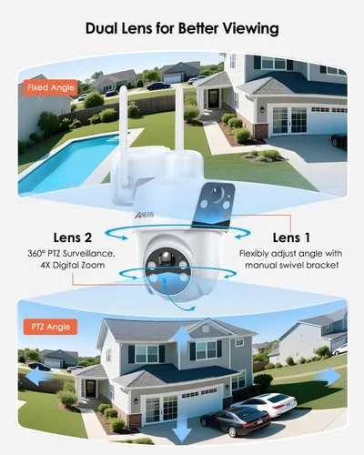 Miniatura 2 de ANRAN Cámara de seguridad solar de doble lente, cámara inalámbrica de 3MP para exteriores para seguridad del hogar, 100% sin cables con panel solar