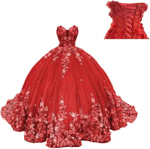 Miniatura 6 de Zhangyo Sweetheart Sweet 16 Vestidos de quinceañera para niñas vestido de baile de tul sin tirantes hinchados para mujer CXL040