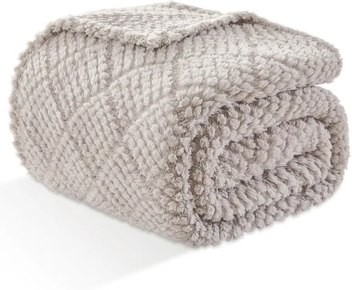 Miniatura 29 de EMME Manta de vellón, manta jacquard 3D para sofá y cama, manta suave, acogedora y esponjosa, ligera, de franela de lujo con diseño de cuadrícula