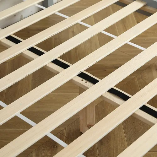 Miniatura 7 de Karl home Base de cama de madera tamaño matrimonial con cabecero, plataforma para dormitorio con estribo, soporte de 12 listones de madera, no Gris