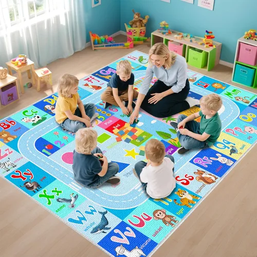 Miniatura 12 de BATATADOCE Alfombra de alfabeto para salón de clases - Alfombras ABC para sala de juegos de niños, alfombra educativa para aprender el alfabeto