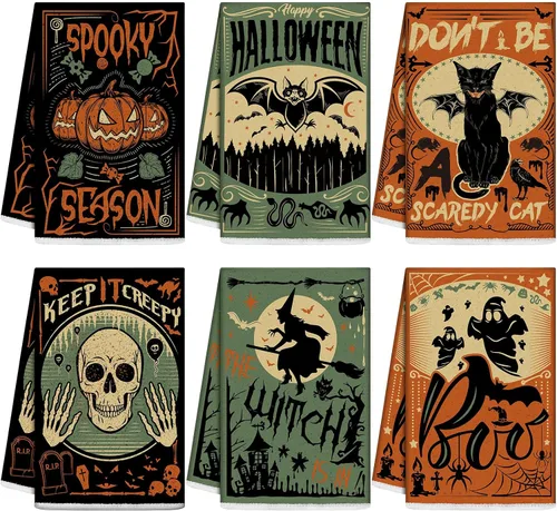 Miniatura 11 de Ganeen Juego de 6 toallas de mano de Acción de Gracias con texto en inglés «Hello Fall» en blanco y negro, vintage, calabaza, camión, motero