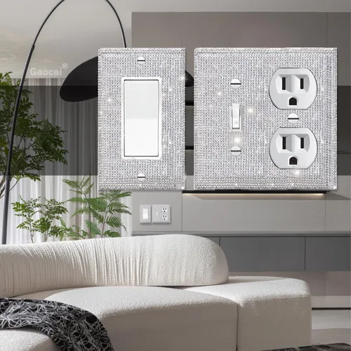 Miniatura 5 de Placas de pared de diamantes de imitación plateados brillantes, placa de cubierta de interruptor de luz, placa de pared decorativa Diamantes