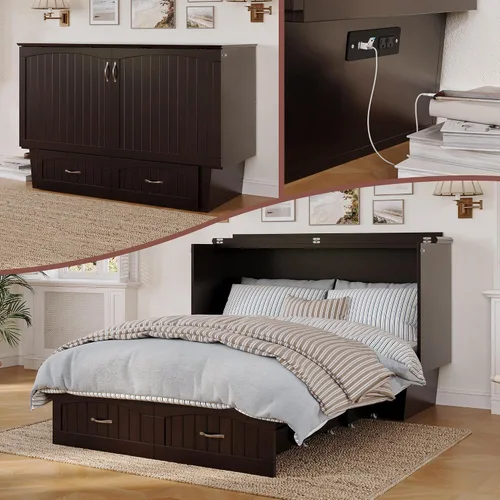 Miniatura 26 de AFI, Nantucket - Cómoda de cama Murphy de tamaño matrimonial con colchón, cajón de almacenamiento y cargador USB integrado, color blanco