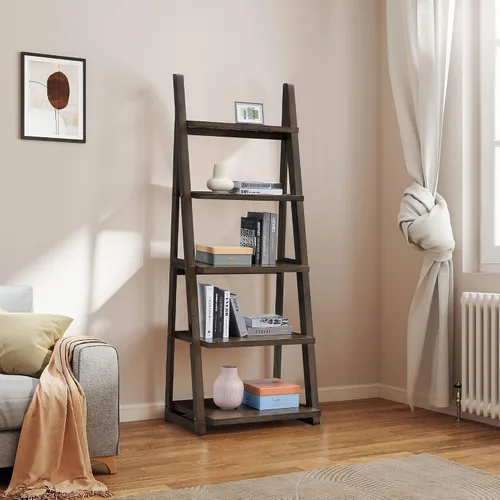KEVINSPACE Estantería de escalera de 4 niveles, estantería de escalera montada en la pared con 2 cajones, estantería moderna con marco de metal