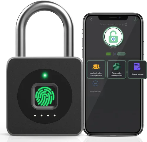 Pothunder Candado de Huella Dactilar con APP, Cerradura Biométrica sin Llave, Candado Inteligente Impermeable Adecuado para Gimnasio, Casillero,