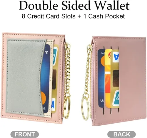 Miniatura 67 de URAQT Cartera para tarjetas de crédito, cartera minimalista de cuero delgado con cremallera, mini protector de tarjeta de crédito, llavero bolsillo