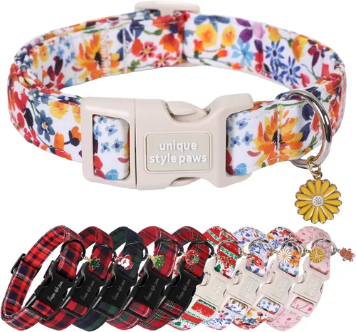 Miniatura 9 de Collar de perro de Navidad de Unique Style Paws con hebilla de plástico y colgante, a cuadros rojo y negro, collares de algodón para cachorros