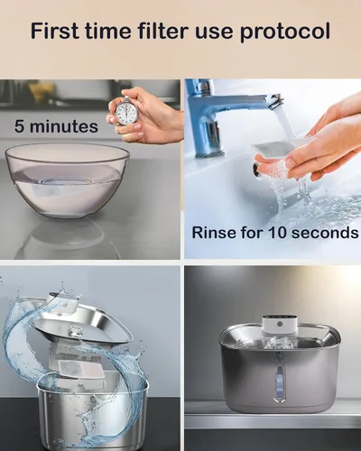 Miniatura 9 de Fuente de agua inalámbrica para gatos, 3.2L/108 onzas, fuente de acero inoxidable, fuente automática para beber gatos inalámbrica y recargable