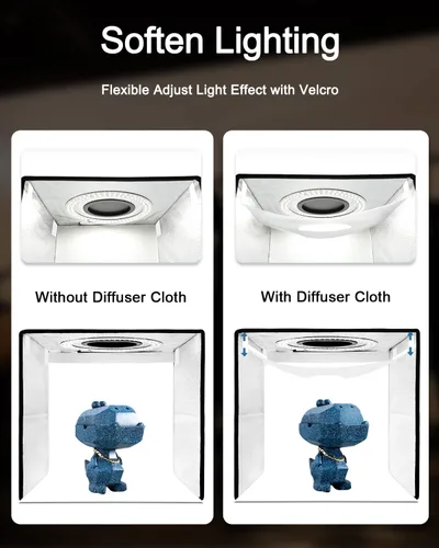Miniatura 5 de DUCLUS Caja de Luz para Fotografía, Caja de Estudio Fotográfico Portátil de 16x16 Pulgadas con 160 Luces LED Ajustables, 6 Fondos de PVC y 2